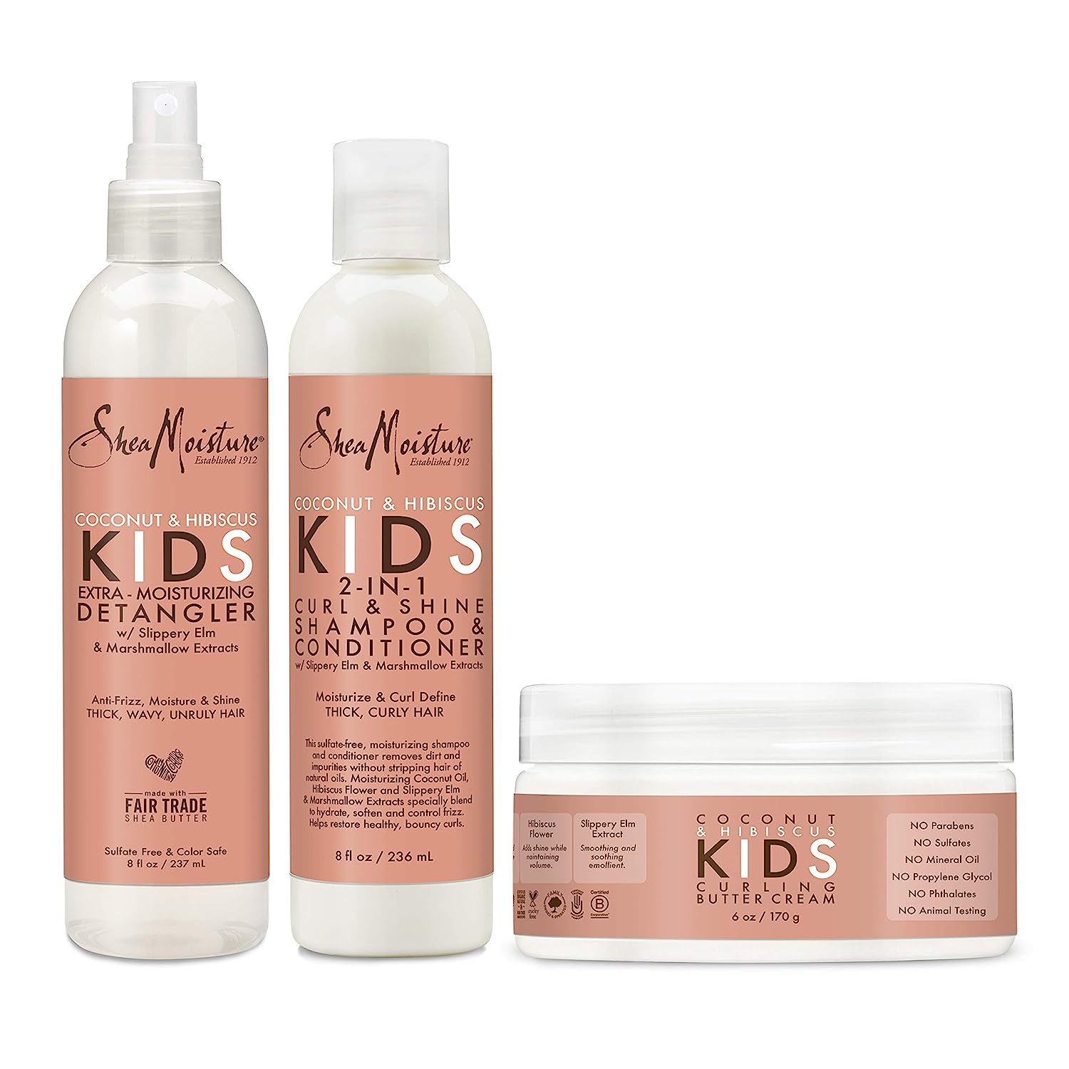 230816032405883_1 SheaMoisture Kids Shampoo, Detangler and Cream For Moisture and Shine Coconut and Hibiscus Sulfate Free Kids Shampoo and Conditioner, 3.0 Count, White - Image 1